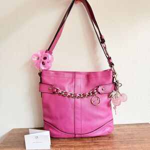 Coach Chelsea Chain Duffle F19722 Pink Pebbled Leather Y2K Shoulder Bag Purse